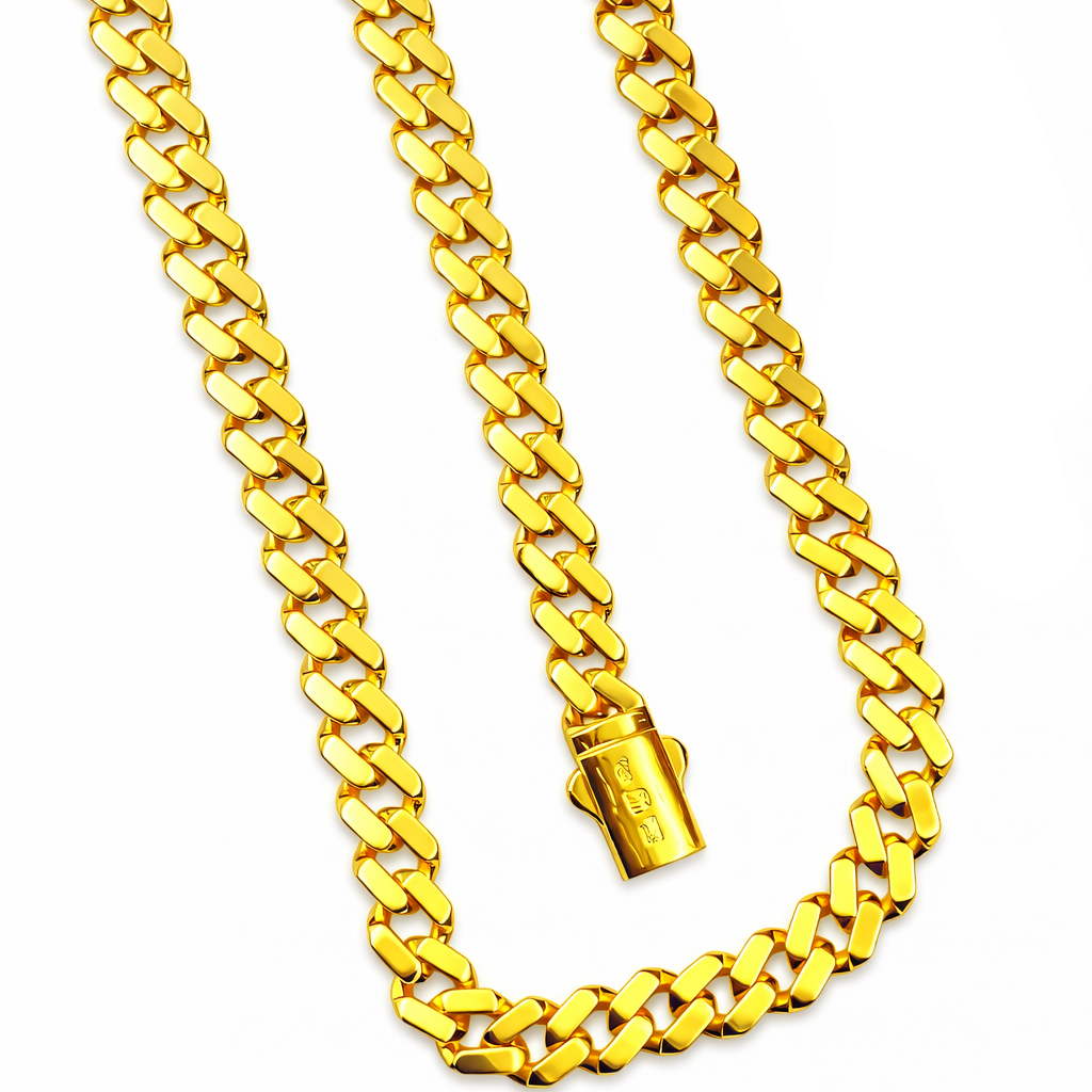 Gold chain necklace on a white background