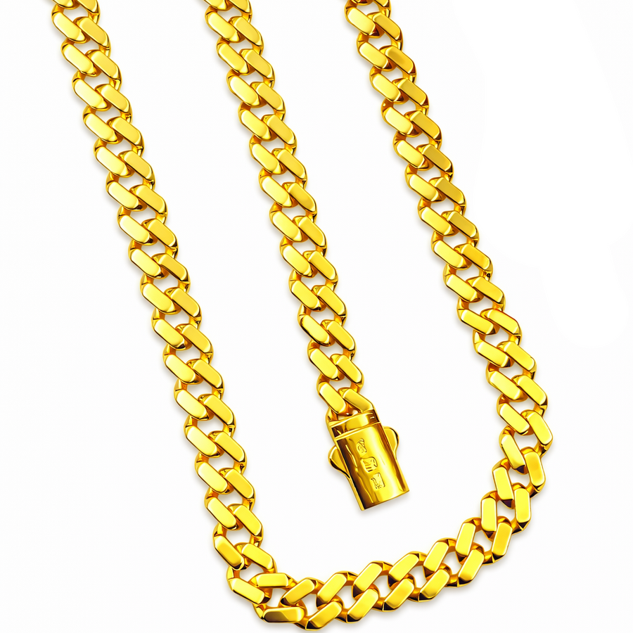 Gold chain necklace on a white background