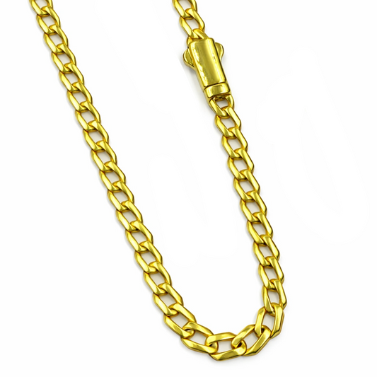 Gold chain necklace with clasp on a white background