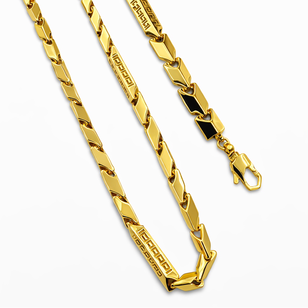 Two gold chains on a white background