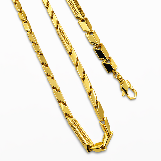 Two gold chains on a white background
