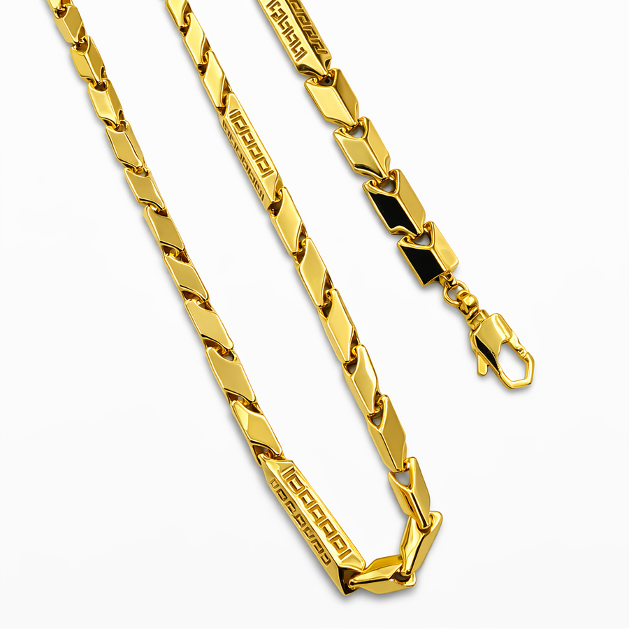 Two gold chains on a white background
