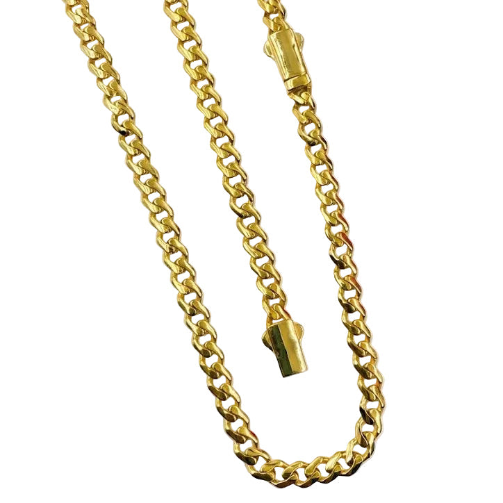 Gold chain necklace with a close-up inset on a white background