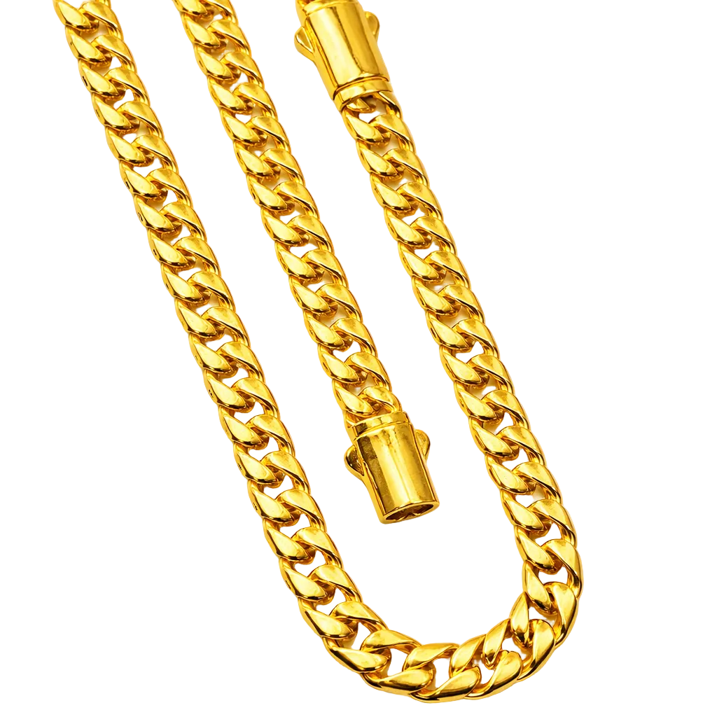 Gold chain necklace on a white background
