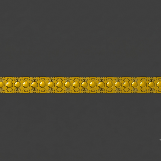 A yellow rectangular strip with multiple circular raised bumps and repeating black printed symbols, shown horizontally on a dark gray background.