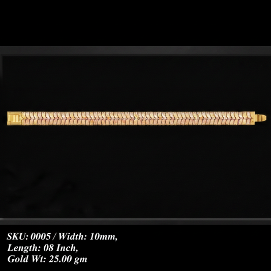 framed jewelry display panels on a light gray background, each with a black background and white text showing product codes, dimensions, and gold weight. The panels display two types of bracelets: a slim diamond-encrusted bracelet and a textured gold chain bracelet with diamonds.