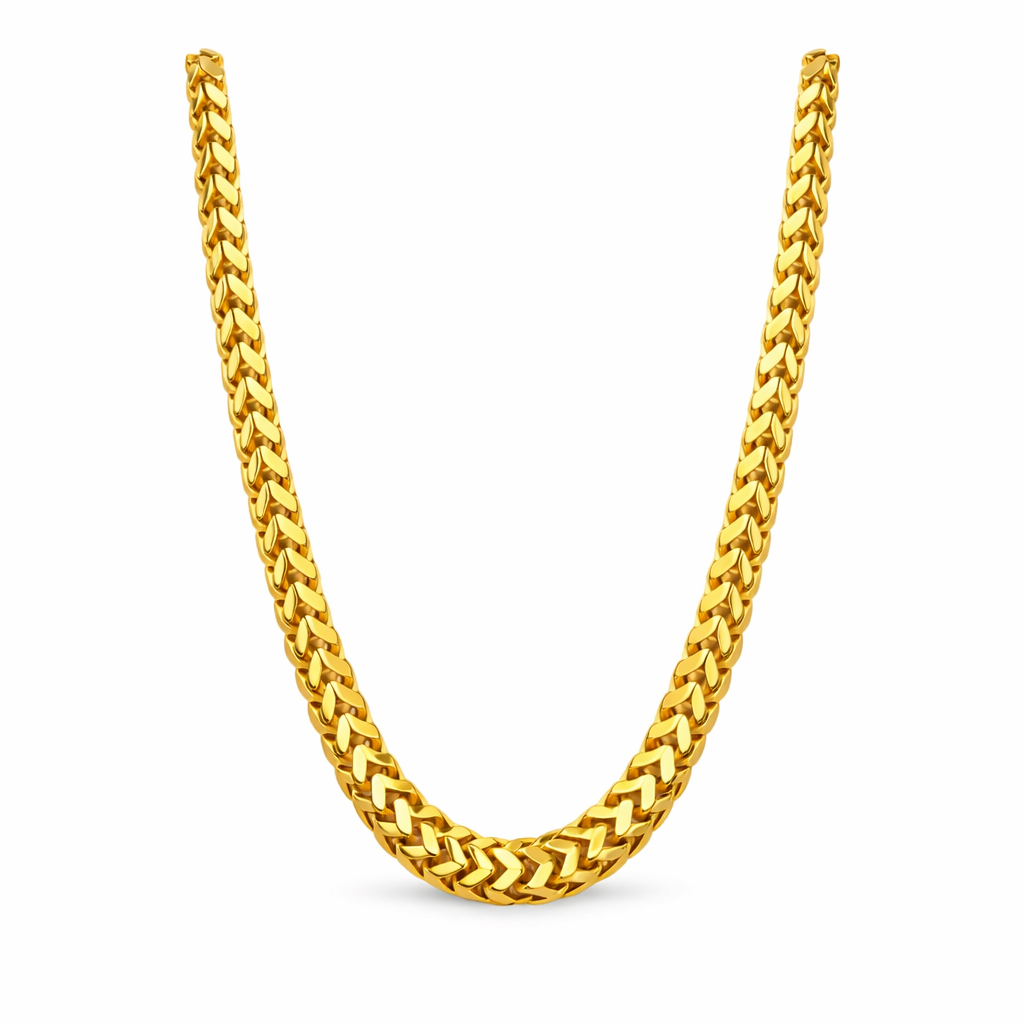 Gold chain necklace on a white background
