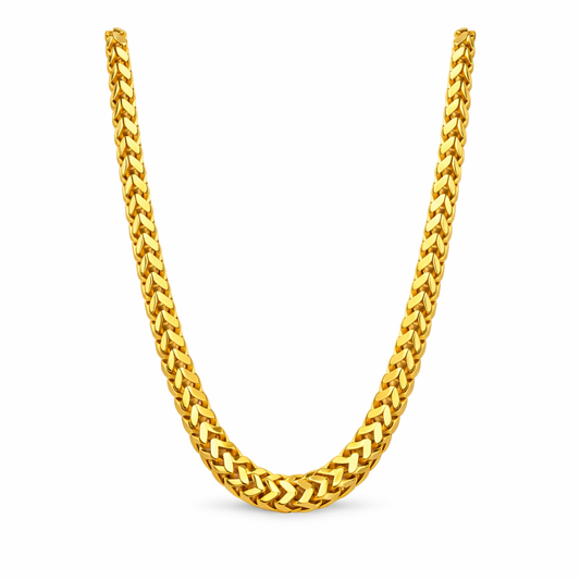Gold chain necklace on a white background