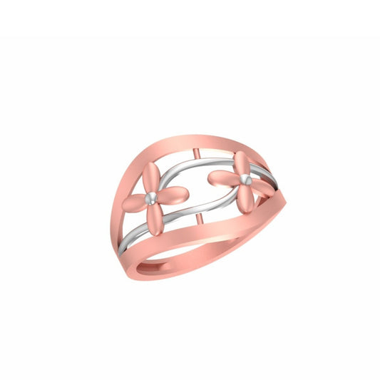 A rose gold ring with a silver-toned double-band design and four clover-like floral motifs, shown on a plain white background.