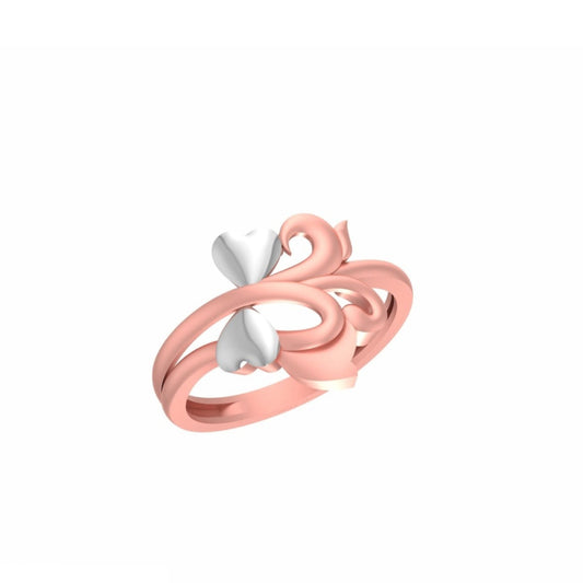 A 3D render of a rose gold ring with a white heart-shaped gemstone and a swirling, elegant design, shown on a plain white background with a small code label in the bottom-left corner.